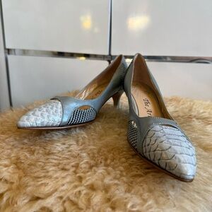 Vintage Grey Leather Snakeskin Heels - Size 10